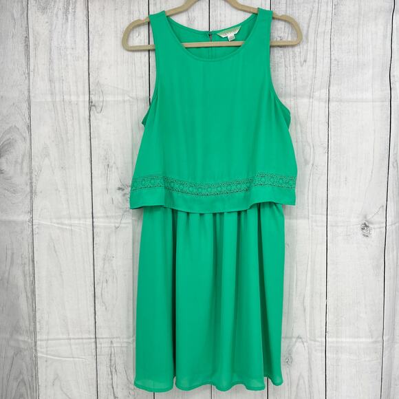 Decree LARGE Womens Green Eyelet Sleeveless Blouson Mini Dress - Picture 1 of 9